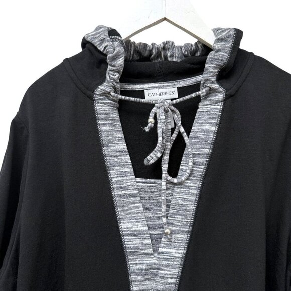 CATHERINE'S Womens Sweatshirt Plus Size 1X Black Gray Trim Hoodie 3/4 Sleeve NWT - Picture 2 of 10